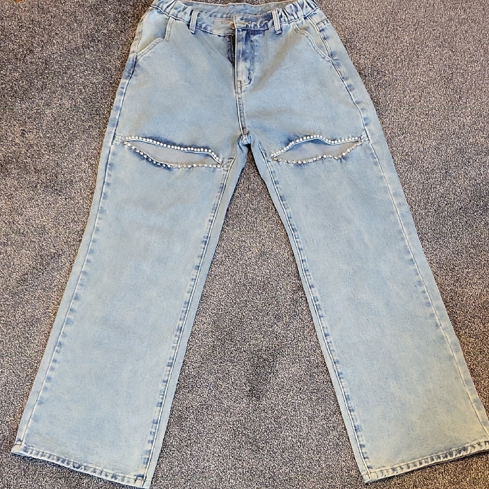 Embellished Light Blue Women's Flare Jeans